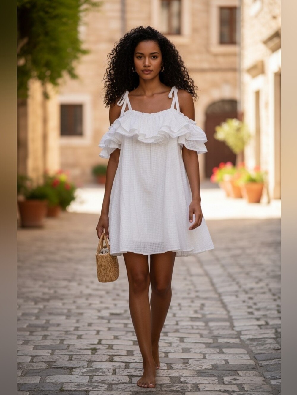 Davi & Dani Textured White Dress
